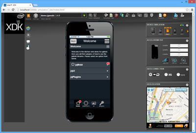 The Intel XDK: a Web browser environment for building mobile HTML5 applications.